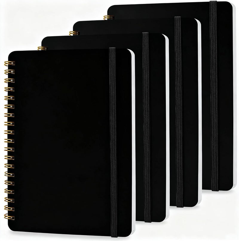 DMSVK 4 PCS Spiral Notebook, Spiral Journal Notebook, Notebooks for Work, Note Taking, School, Small Notebooks with Strap, Cute Notebooks for Women (Black) - Image 1